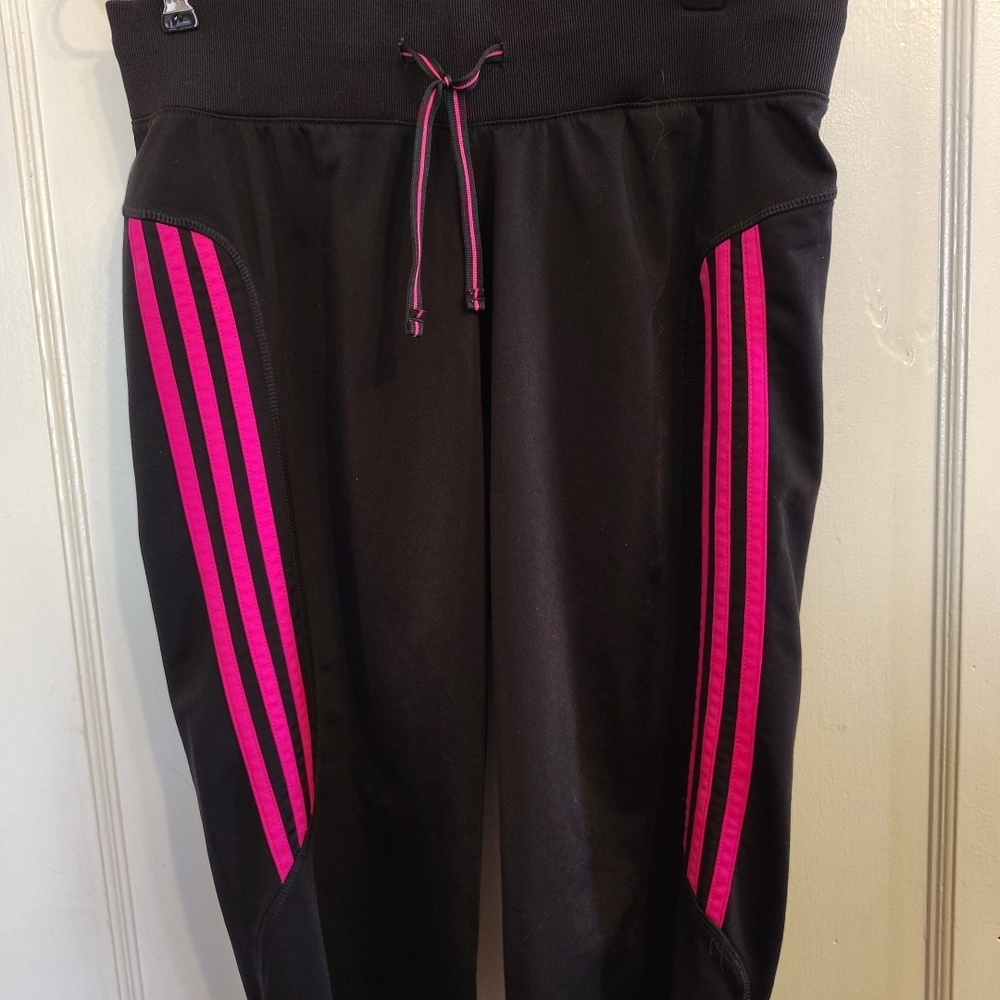 adidas Black Joggers with Bright Pink Side Stripes